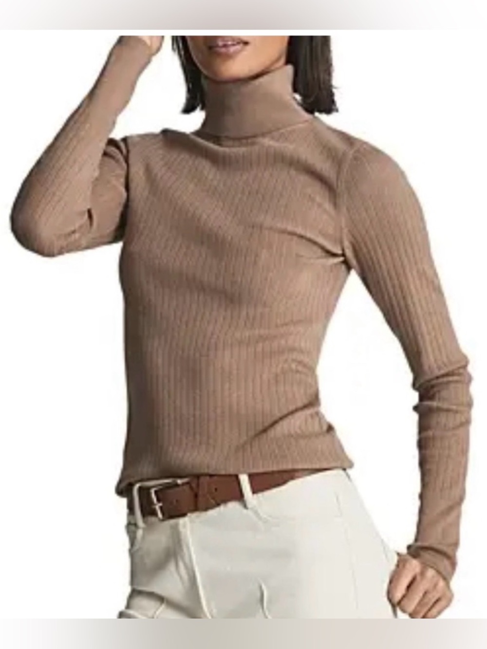 Reiss Nicola Merino Wool Rubbed Sweater Mink Taupe Minimalist Size Small